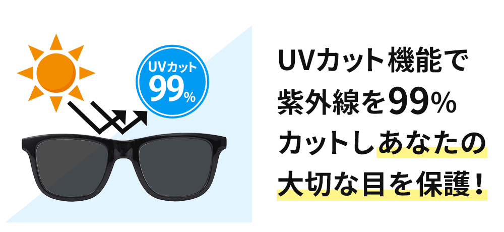 UVカット99% UVカット機能で紫外線を99%カットしあなたの大切な目を保護！